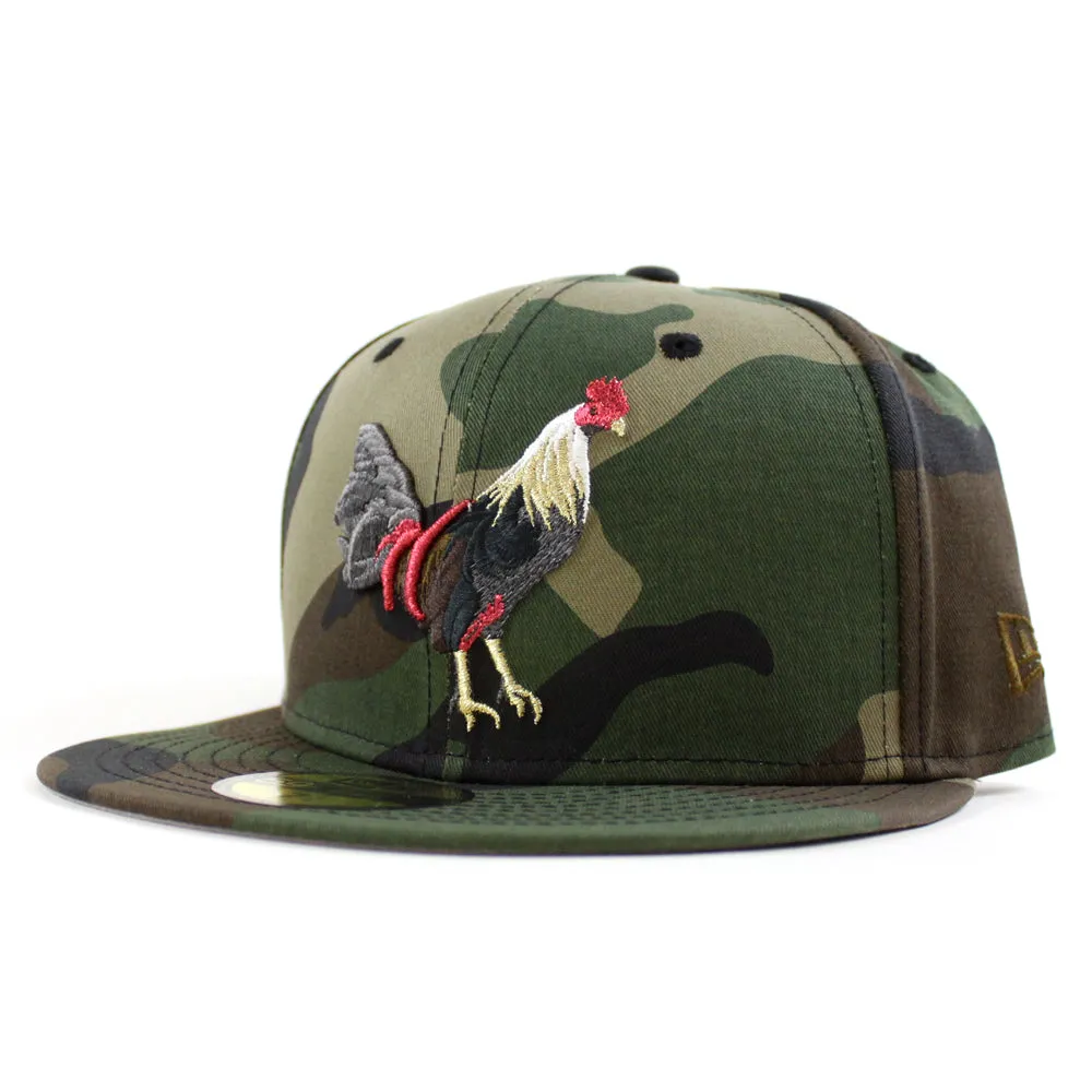 ROOSTER New Era 59Fifty Fitted Hat (WoodLand Camo Gray Under Brim)