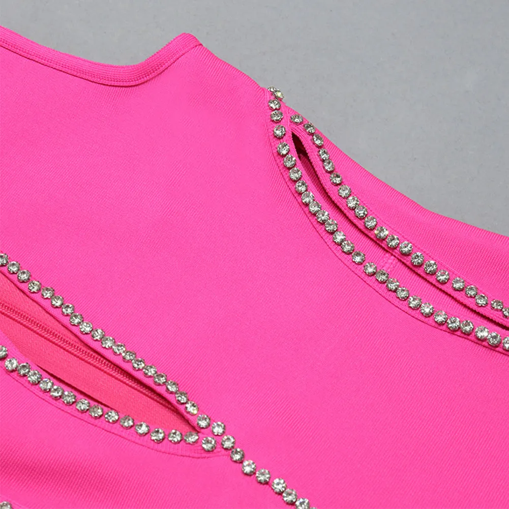 Round Neck Sleeveless Rhinestone Midi Bandage Dress PZC2323
