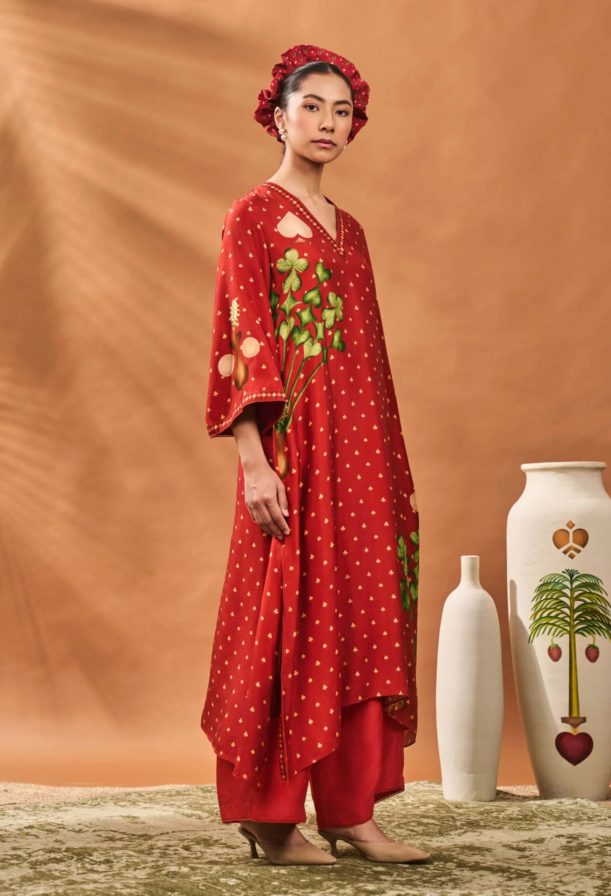 Rust spade blossom kaftan and pants
