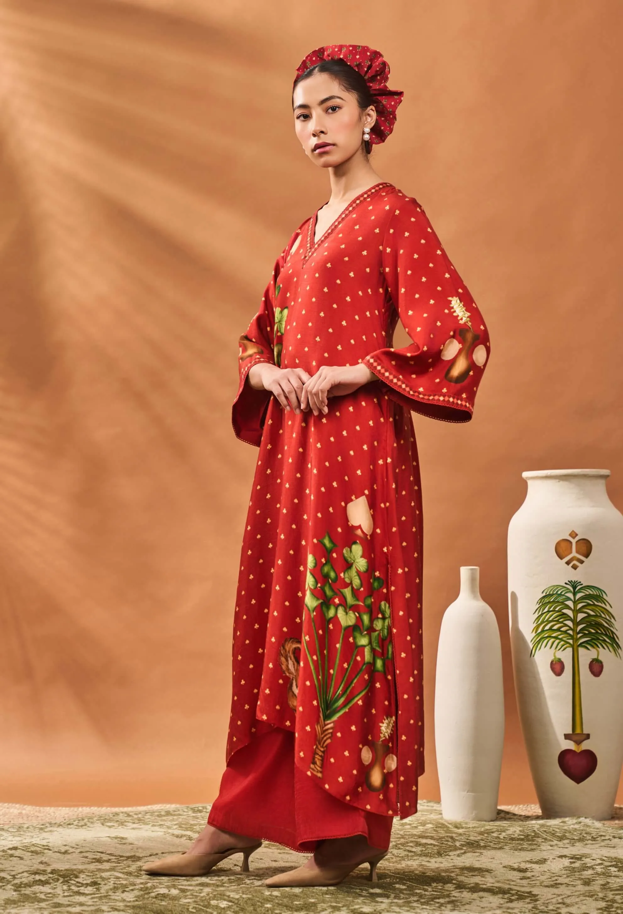 Rust spade blossom kaftan and pants
