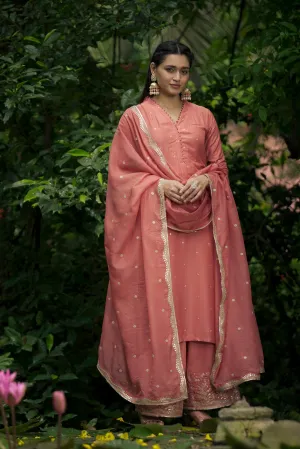 Salmon Pink Suit Set with Organza Dupatta