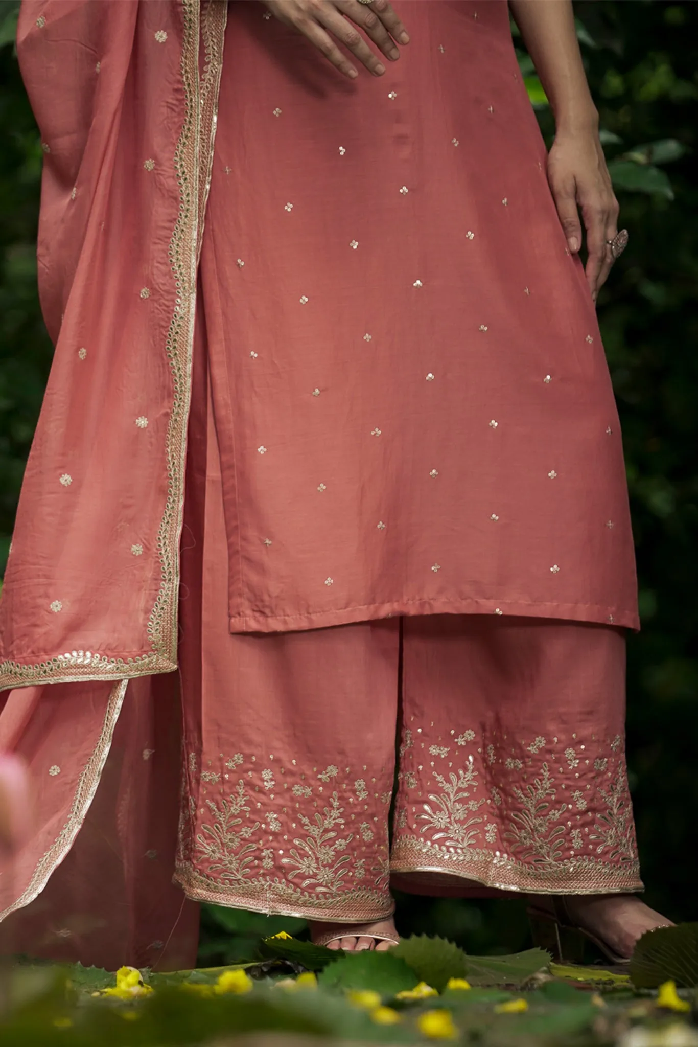 Salmon Pink Suit Set with Organza Dupatta