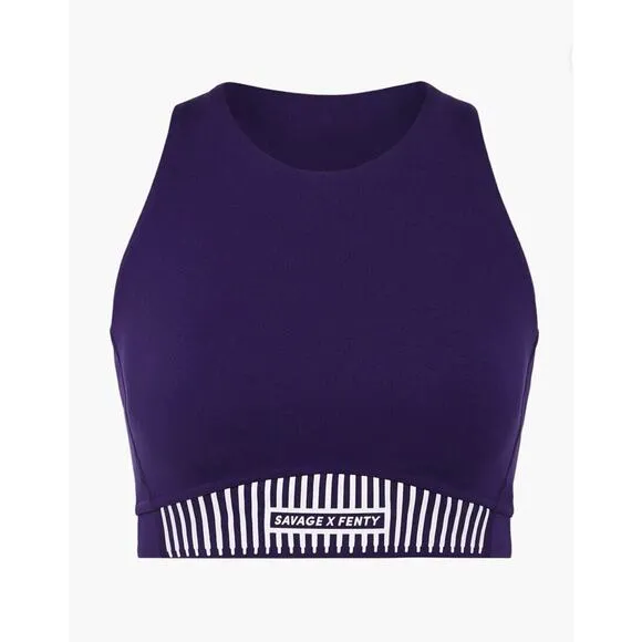 Savage X Fenty Xccentuate Medium Impact Longline Purple Sports Bra Size M