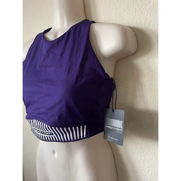 Savage X Fenty Xccentuate Medium Impact Longline Purple Sports Bra Size M