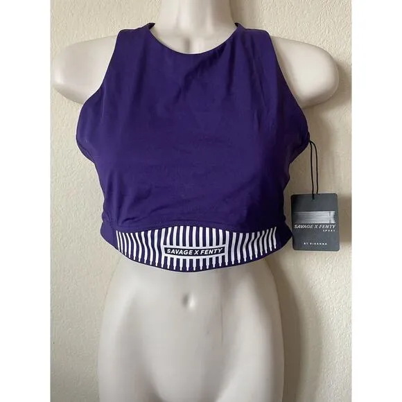 Savage X Fenty Xccentuate Medium Impact Longline Purple Sports Bra Size M