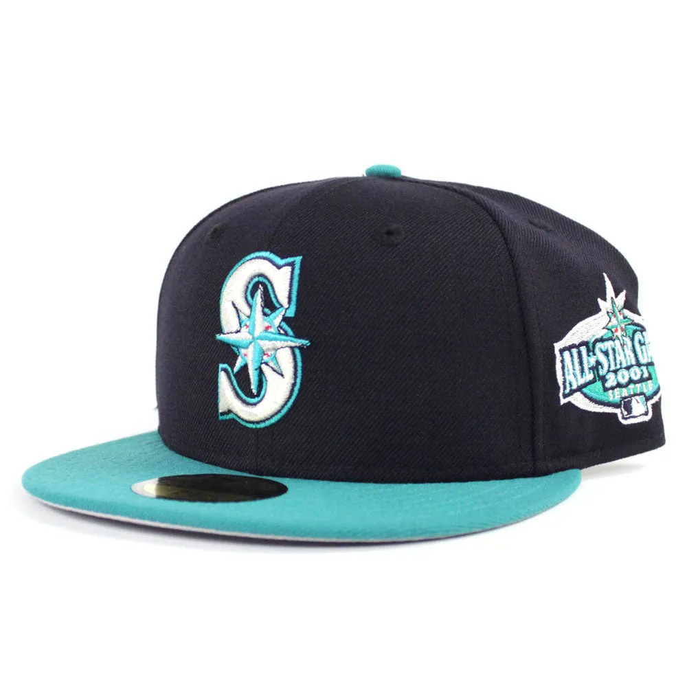 Seattle Mariners 2001 All Star Game New Era 59Fifty Fitted Hat (Navy Aqua Gray Under Brim)