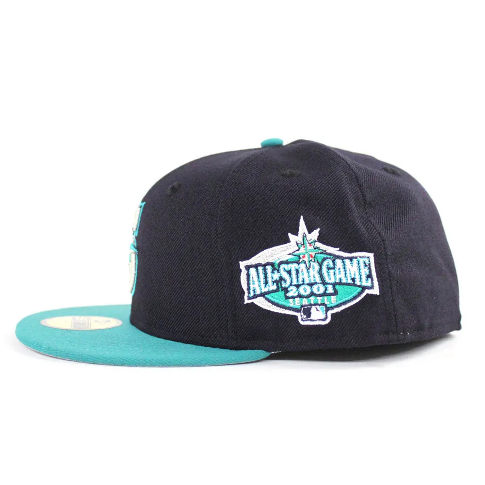 Seattle Mariners 2001 All Star Game New Era 59Fifty Fitted Hat (Navy Aqua Gray Under Brim)