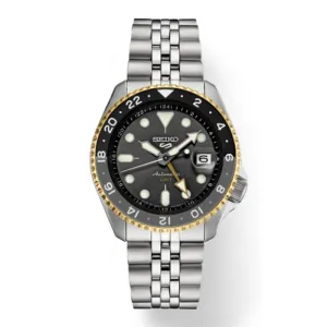 Seiko 42MM Charcoal Gray Dial 5 Sports SKX GMT Automatic Watch in Two-Tone Stainless Steel