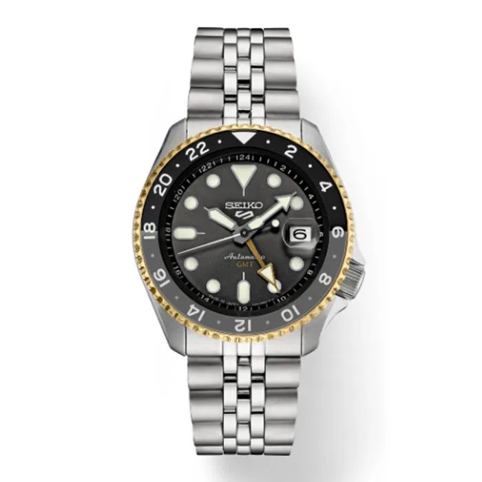 Seiko 42MM Charcoal Gray Dial 5 Sports SKX GMT Automatic Watch in Two-Tone Stainless Steel