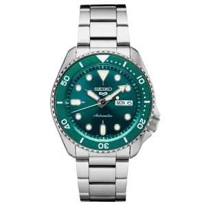 Seiko 42MM Green Dial 5 Sports Watch in Stainless Steel