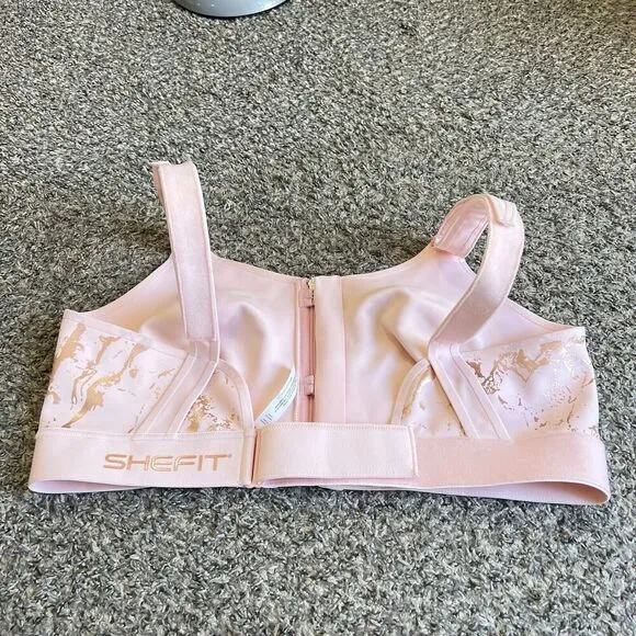 SheFit Impact Flex Sports Bra Blush Pink 4LUXE Front Zip Closure NEW WITHOUT TAG