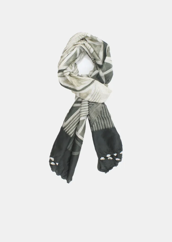 Shibori handmade Silk Grey Scarf