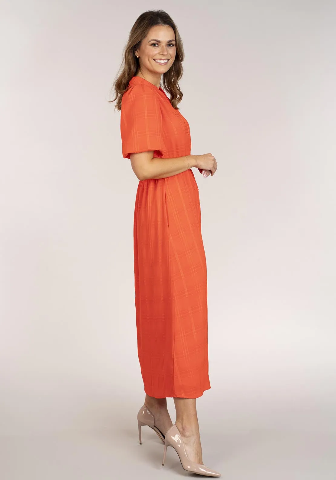 Short Sleeve Dress With Buttons - Orange