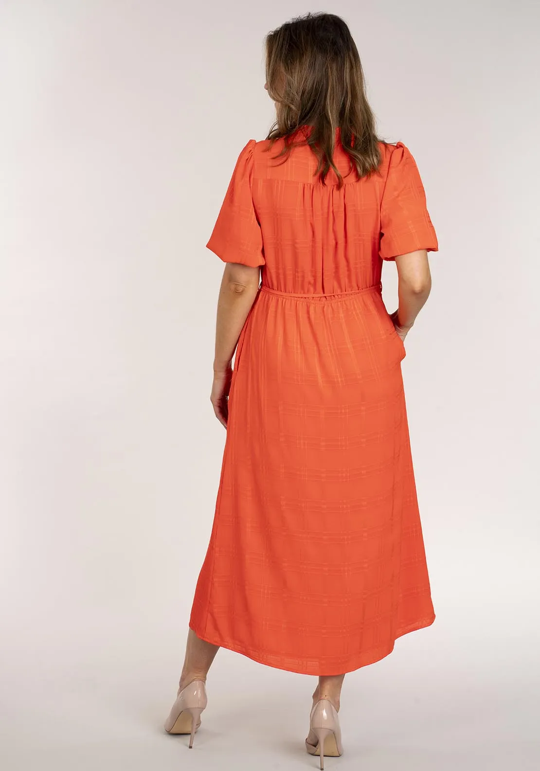 Short Sleeve Dress With Buttons - Orange
