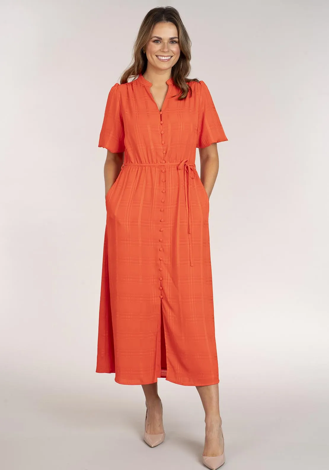 Short Sleeve Dress With Buttons - Orange