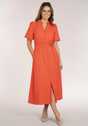 Short Sleeve Dress With Buttons - Orange