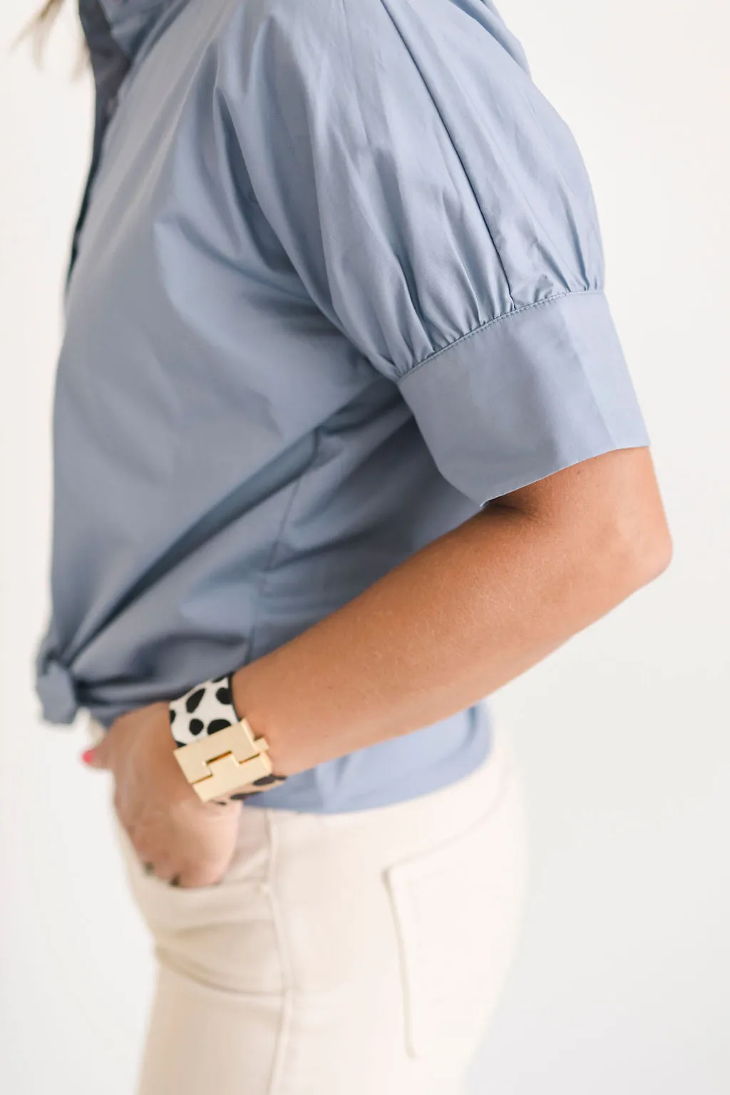 Short Sleeve Ruffle Shirt Stormy Blue