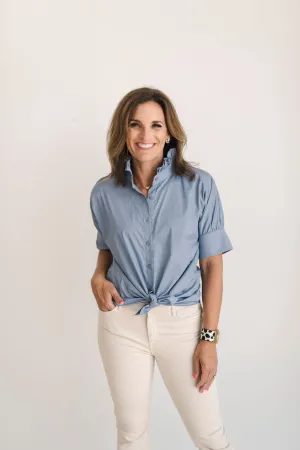 Short Sleeve Ruffle Shirt Stormy Blue