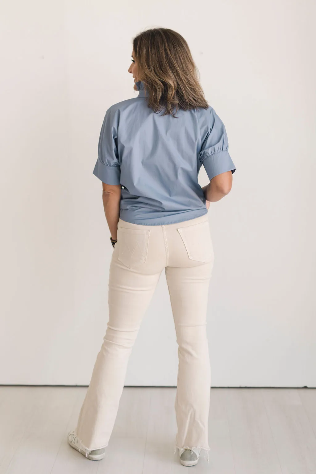 Short Sleeve Ruffle Shirt Stormy Blue