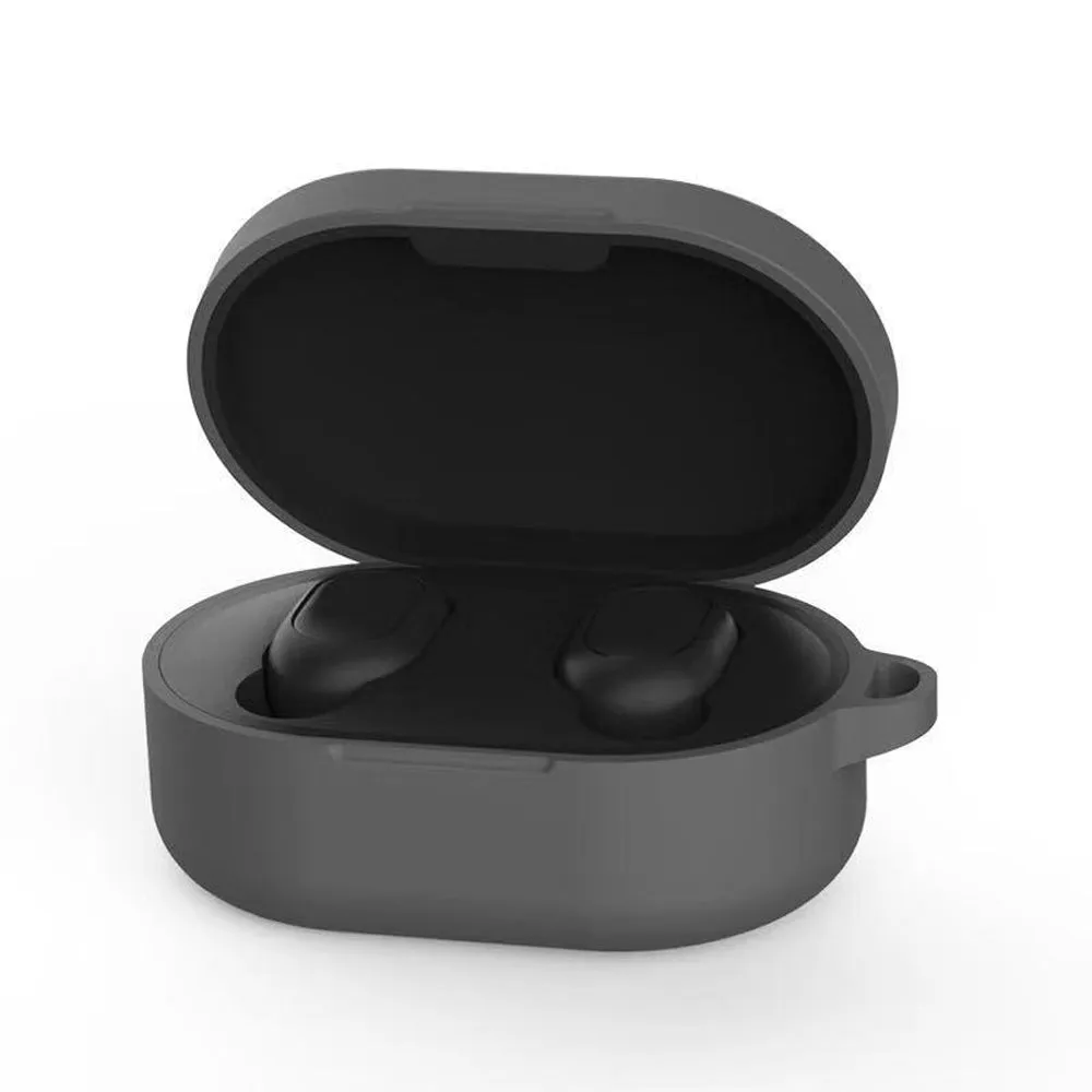 Silicone Earphone Case Cover for Xiaomi Redmi Airdots TWS Headphone Sports Bluetooth Earphone Case with Hook black