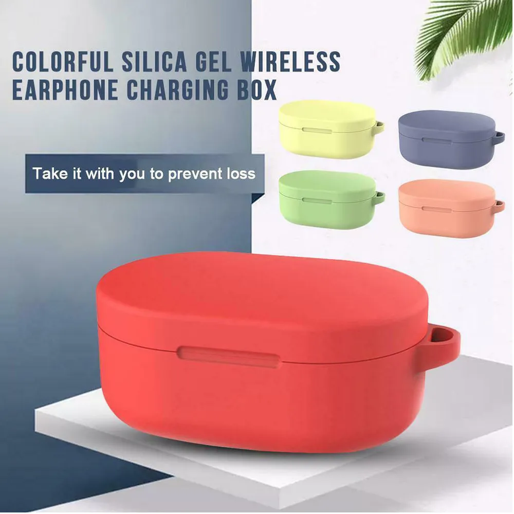 Silicone Earphone Case Cover for Xiaomi Redmi Airdots TWS Headphone Sports Bluetooth Earphone Case with Hook red