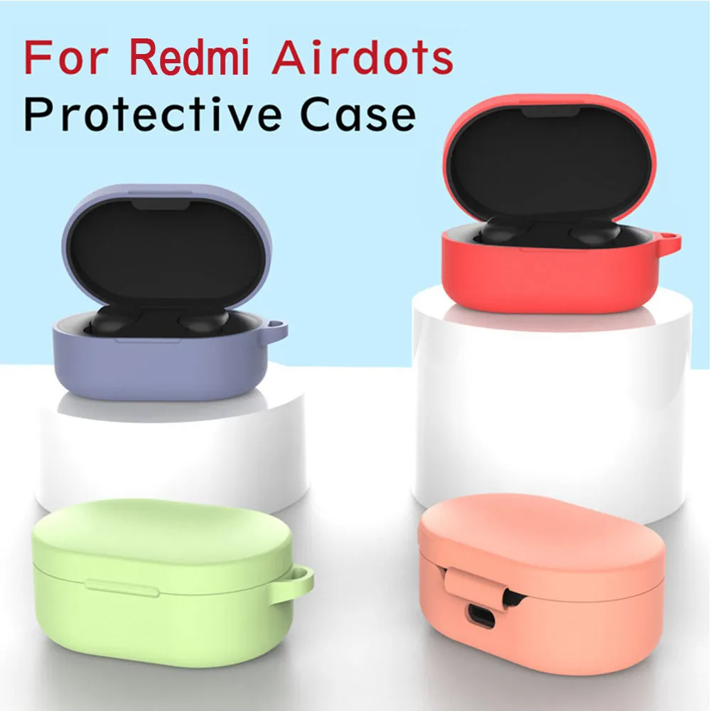 Silicone Earphone Case Cover for Xiaomi Redmi Airdots TWS Headphone Sports Bluetooth Earphone Case with Hook red