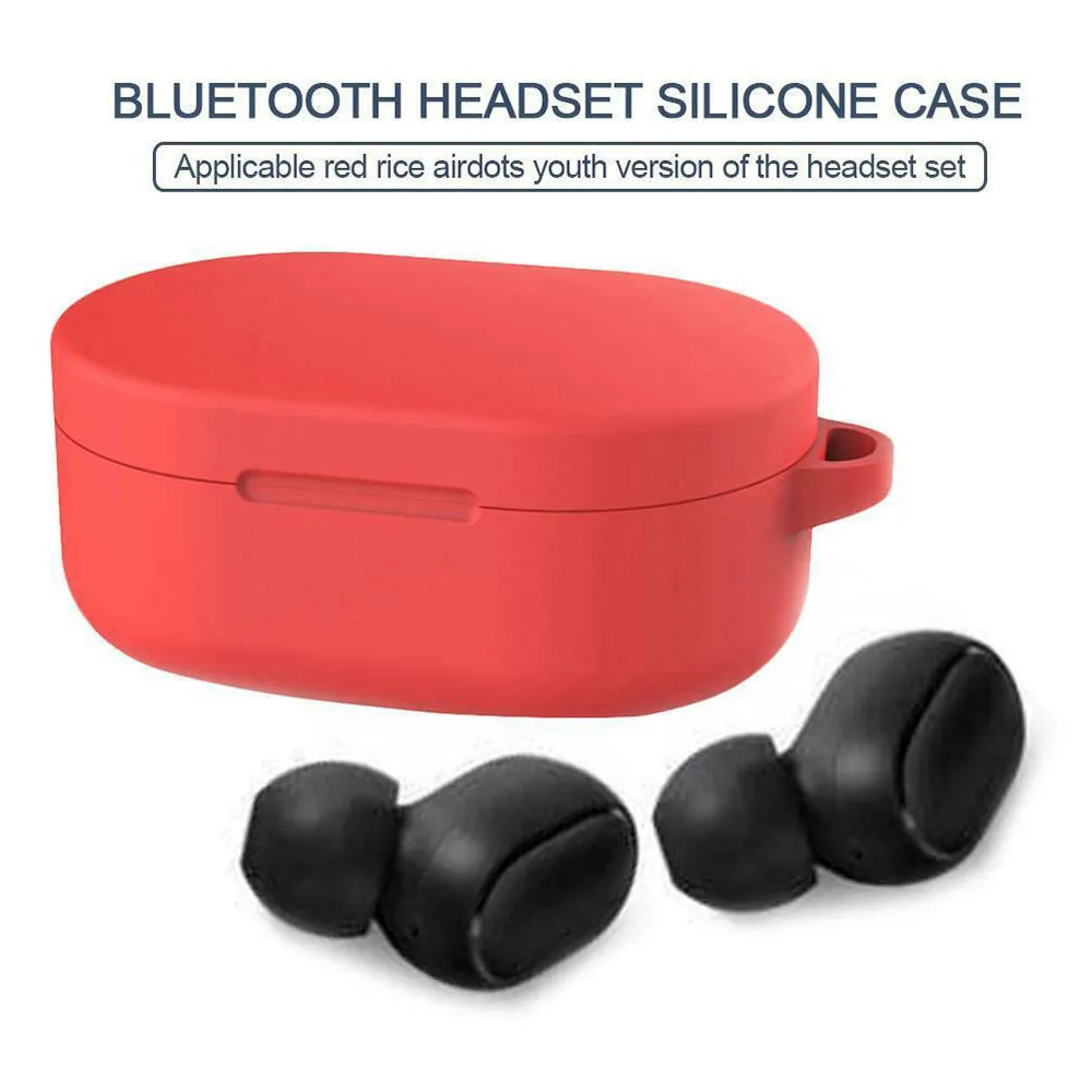 Silicone Earphone Case Cover for Xiaomi Redmi Airdots TWS Headphone Sports Bluetooth Earphone Case with Hook white