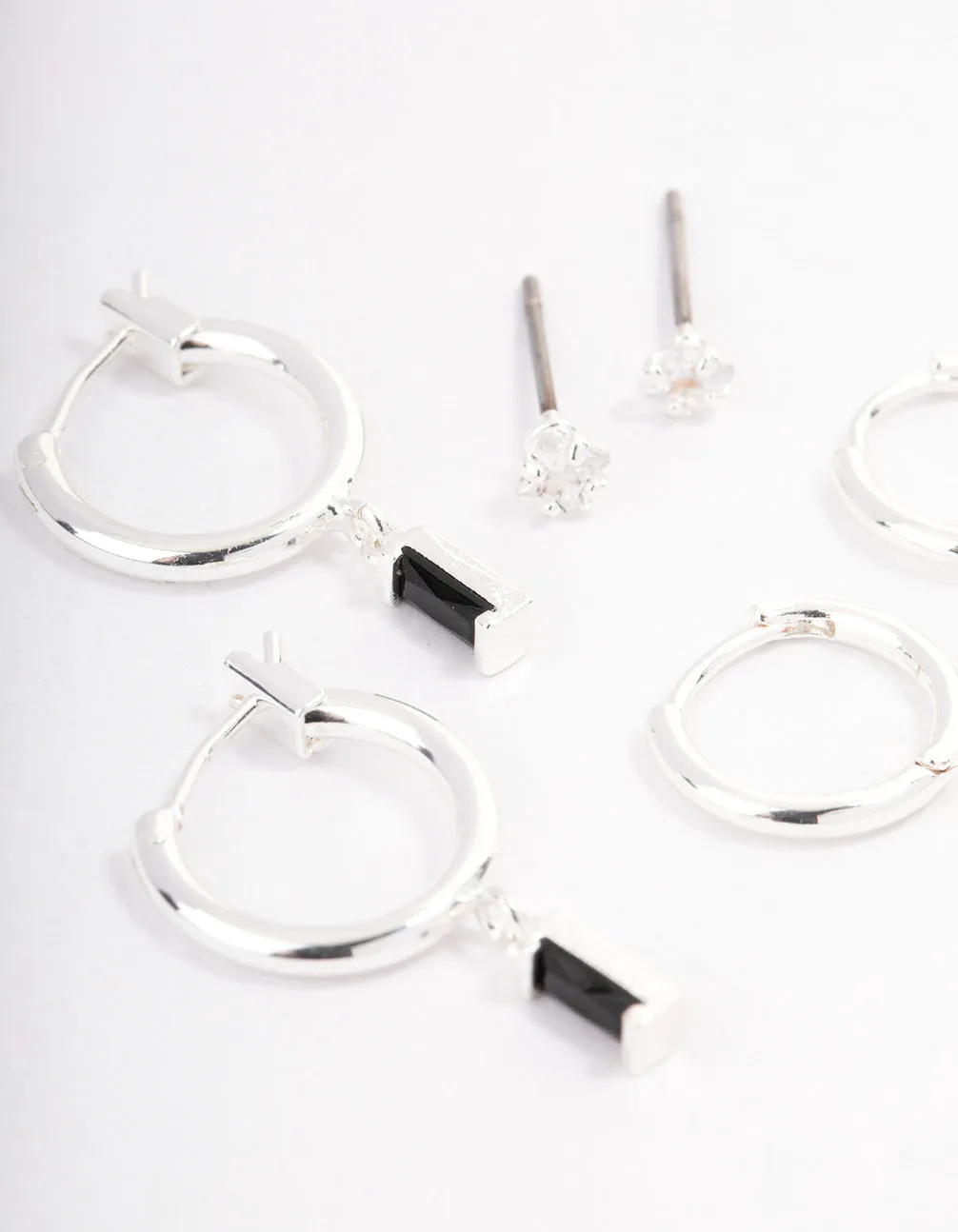 Silver Plated Brass  Cubic Zirconia Huggie Earrings Pack