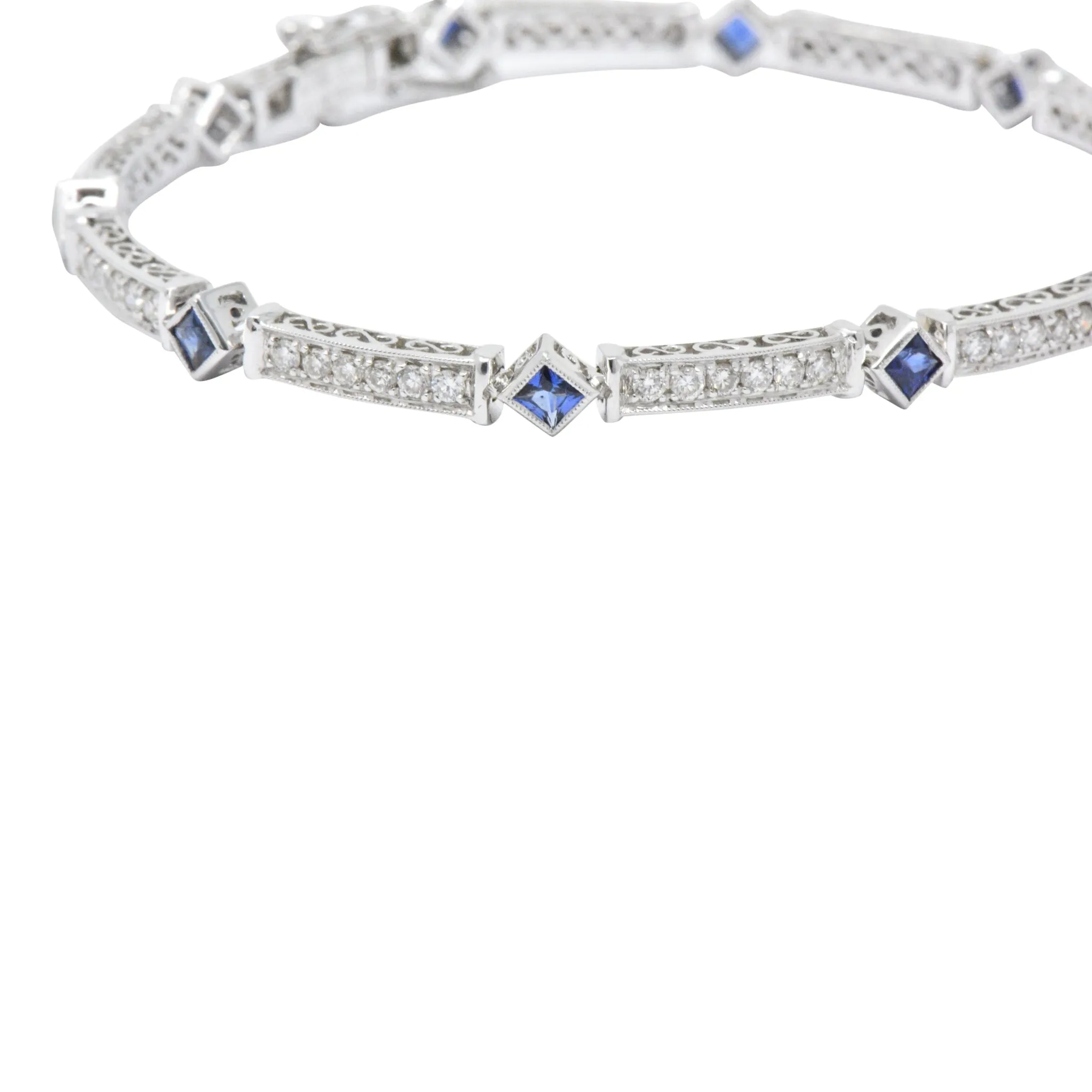 Simon G. 2.51 CTW Diamond Sapphire 18 Karat White Gold Line Bracelet