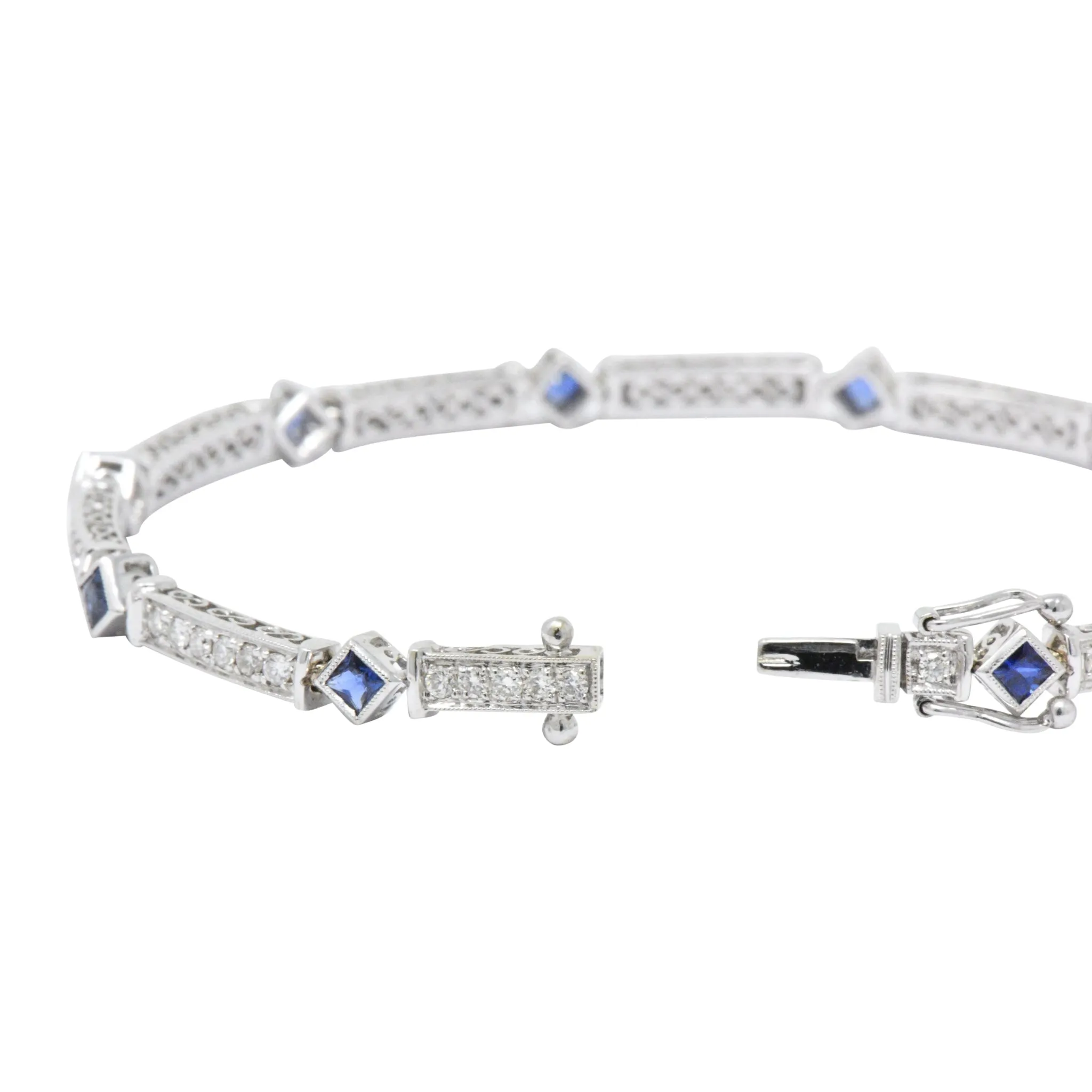 Simon G. 2.51 CTW Diamond Sapphire 18 Karat White Gold Line Bracelet