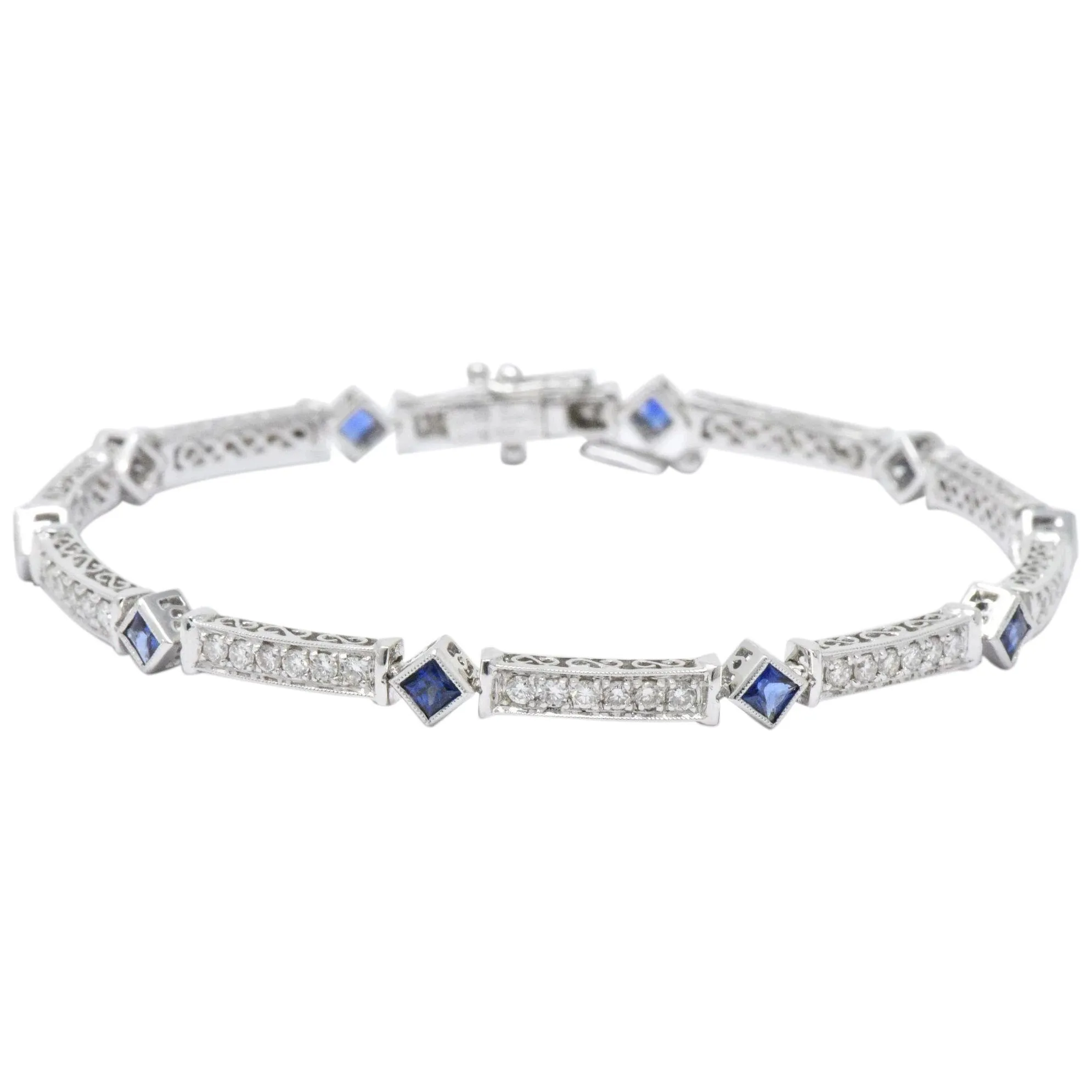 Simon G. 2.51 CTW Diamond Sapphire 18 Karat White Gold Line Bracelet