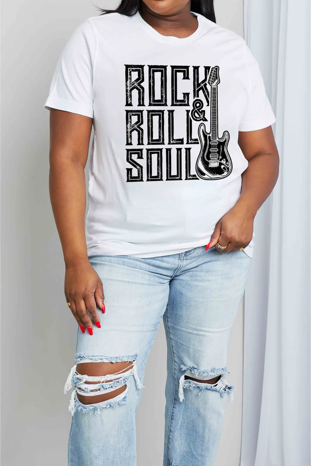 Simply Love Full Size ROCK & ROLL SOUL Graphic Cotton T-Shirt (2 Colors)