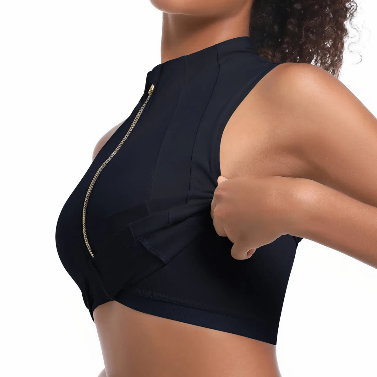 Sleek High-Neck Sleeveless Zip-Up Sports Top for Active Performance