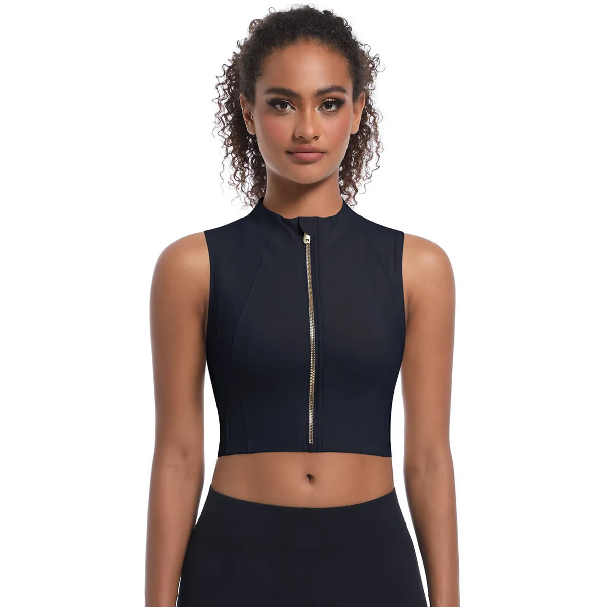 Sleek High-Neck Sleeveless Zip-Up Sports Top for Active Performance