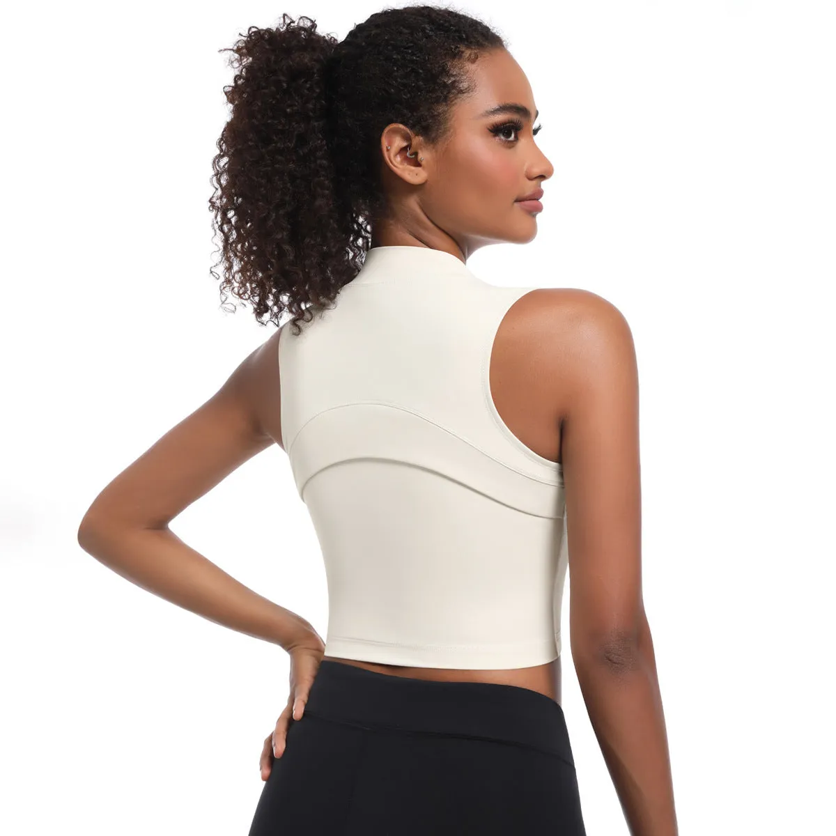 Sleek High-Neck Sleeveless Zip-Up Sports Top for Active Performance