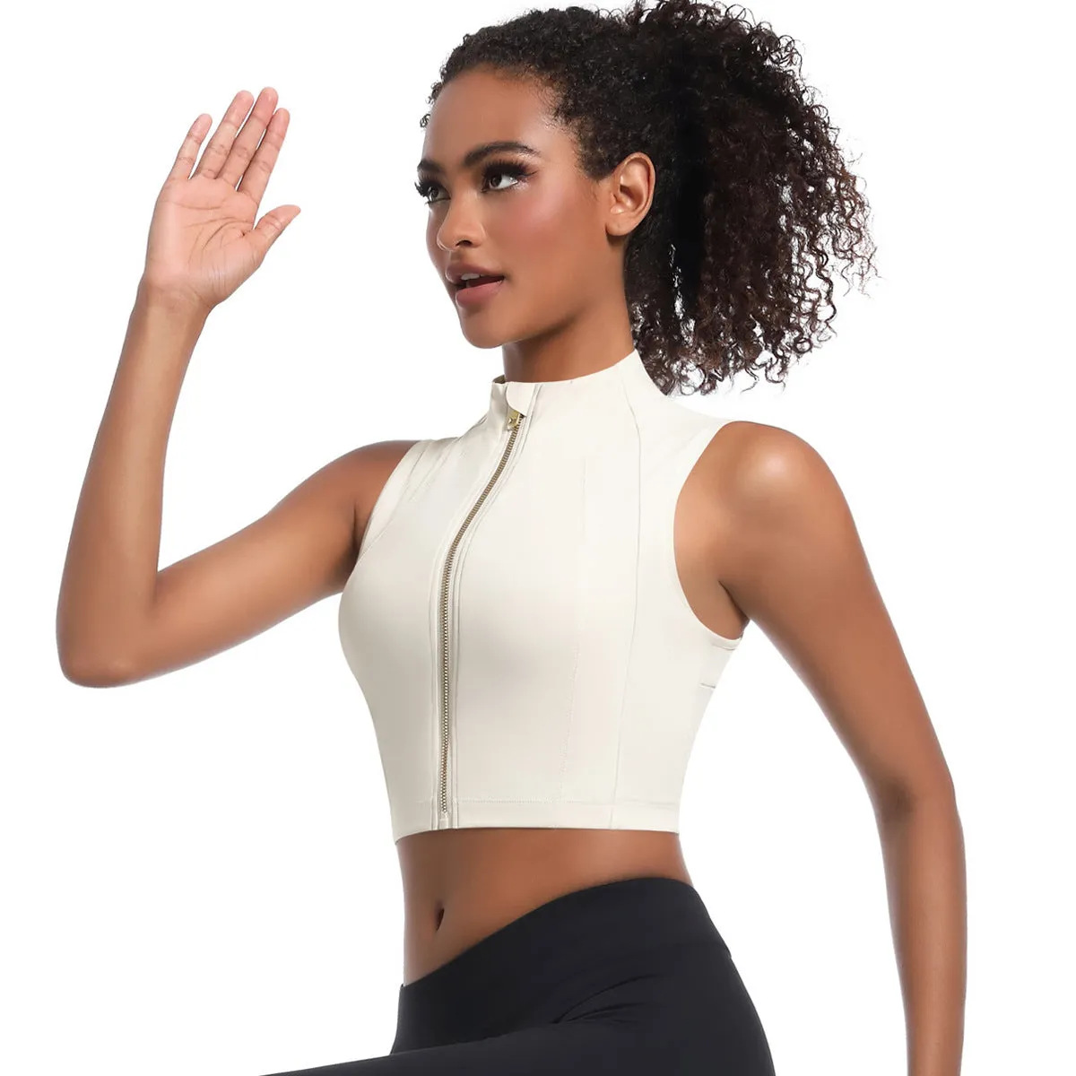 Sleek High-Neck Sleeveless Zip-Up Sports Top for Active Performance