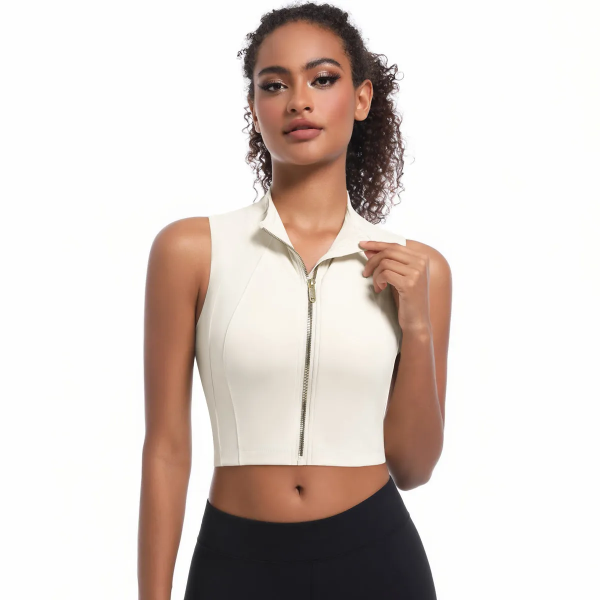 Sleek High-Neck Sleeveless Zip-Up Sports Top for Active Performance