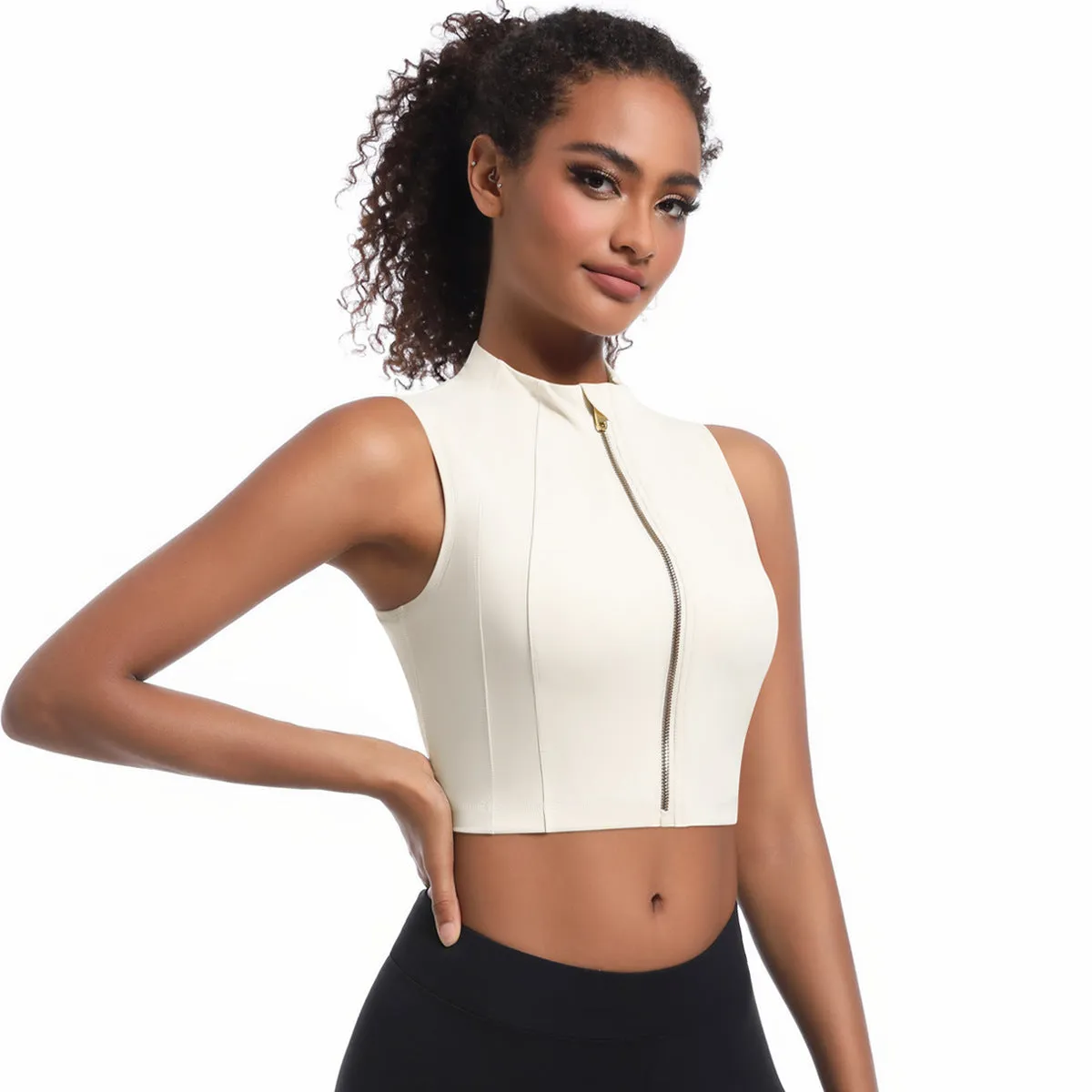 Sleek High-Neck Sleeveless Zip-Up Sports Top for Active Performance