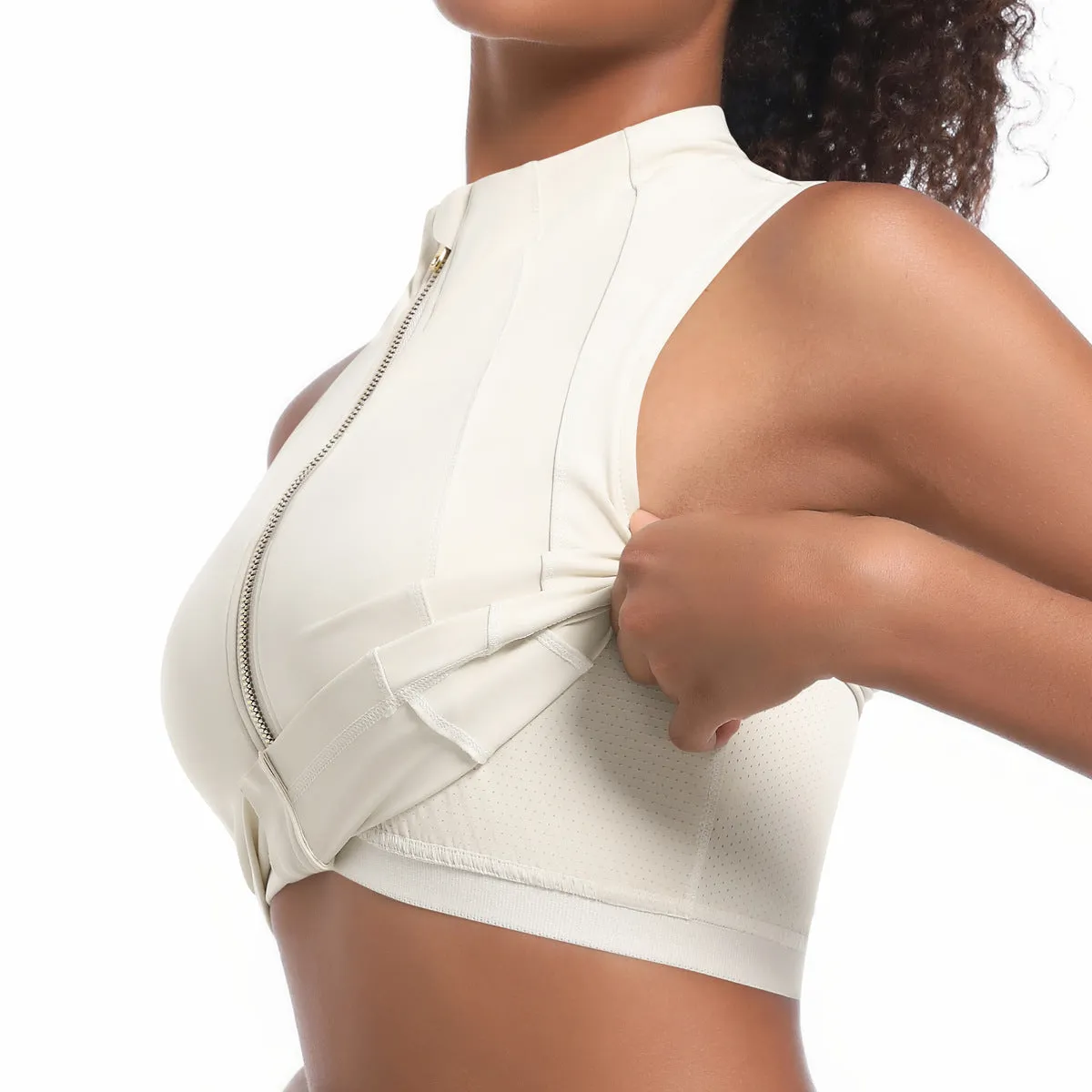 Sleek High-Neck Sleeveless Zip-Up Sports Top for Active Performance