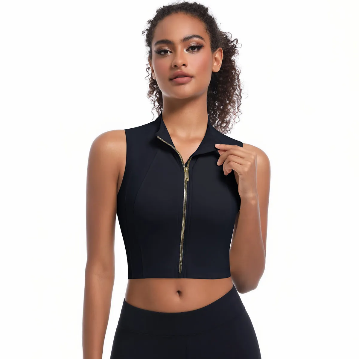 Sleek High-Neck Sleeveless Zip-Up Sports Top for Active Performance