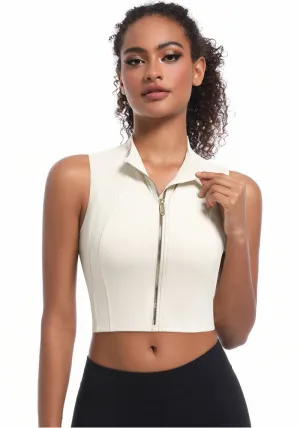 Sleek High-Neck Sleeveless Zip-Up Sports Top for Active Performance