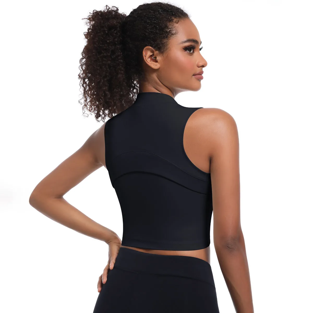 Sleek High-Neck Sleeveless Zip-Up Sports Top for Active Performance