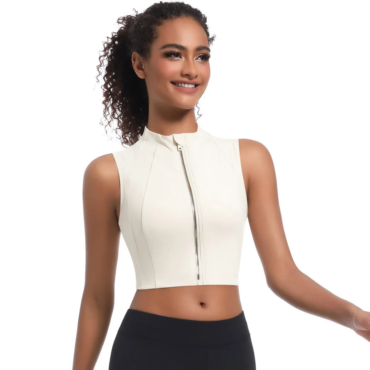 Sleek High-Neck Sleeveless Zip-Up Sports Top for Active Performance