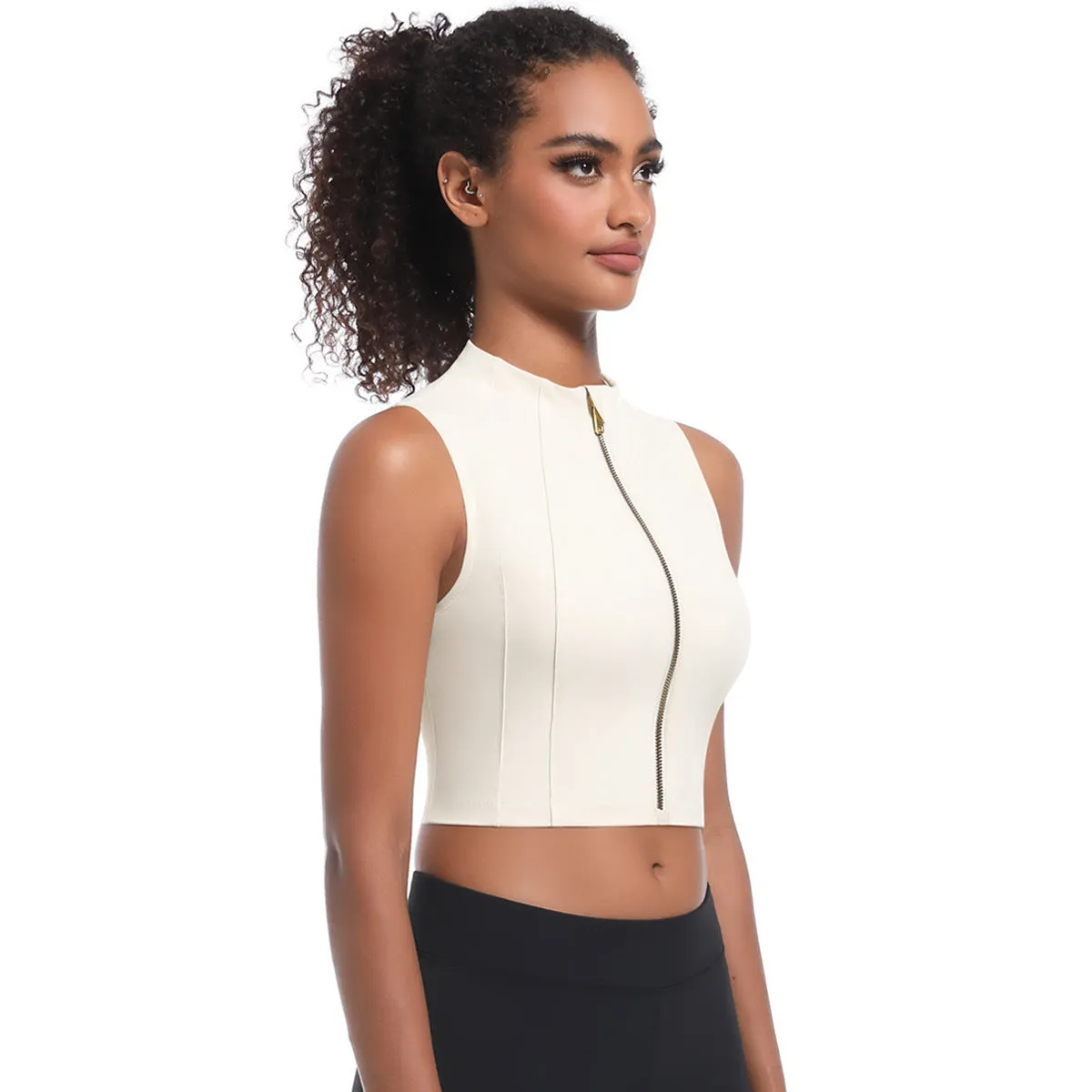 Sleek High-Neck Sleeveless Zip-Up Sports Top for Active Performance