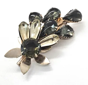 Smokey rhinestone flower mid century vintage rhinestone brooch