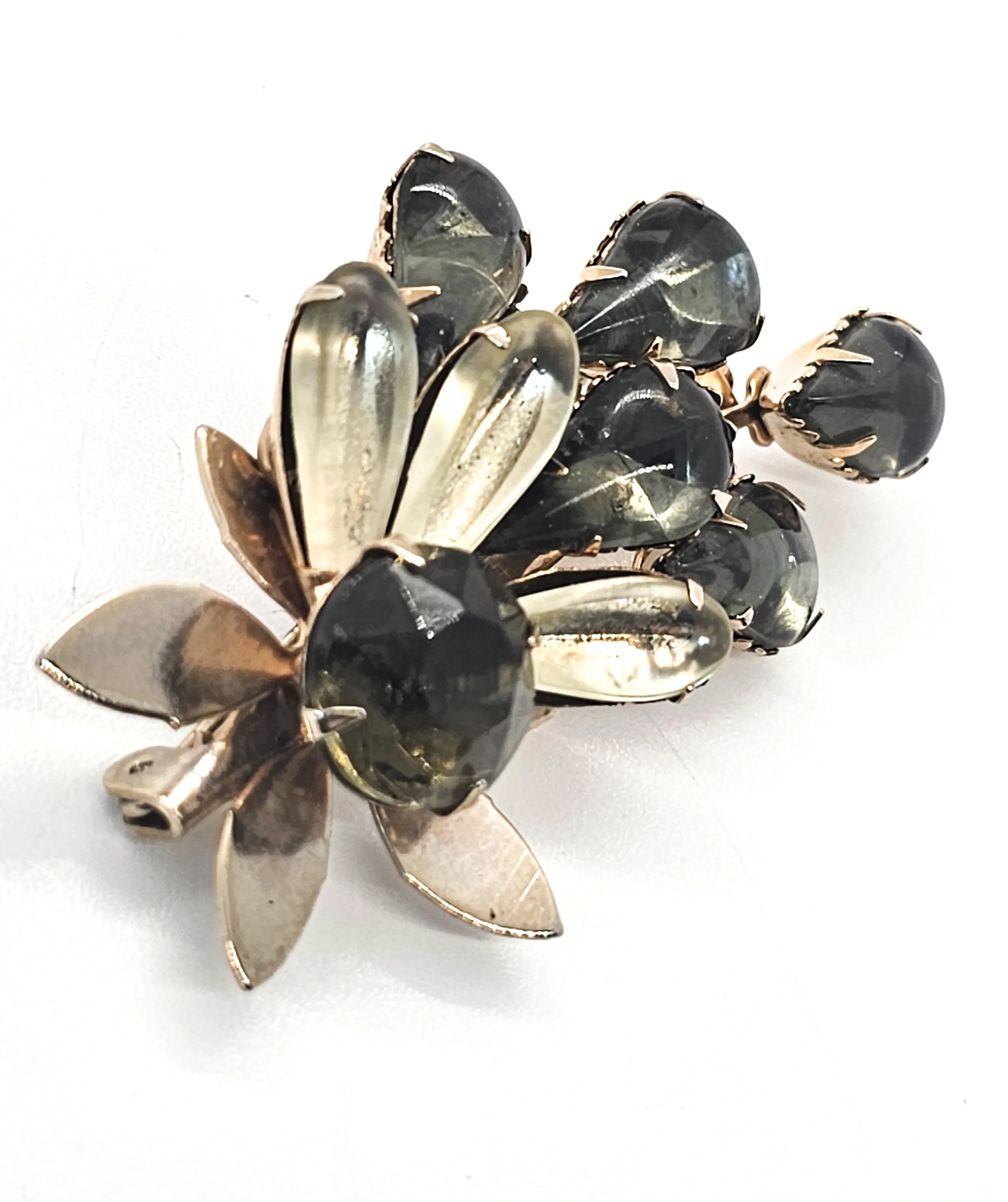 Smokey rhinestone flower mid century vintage rhinestone brooch