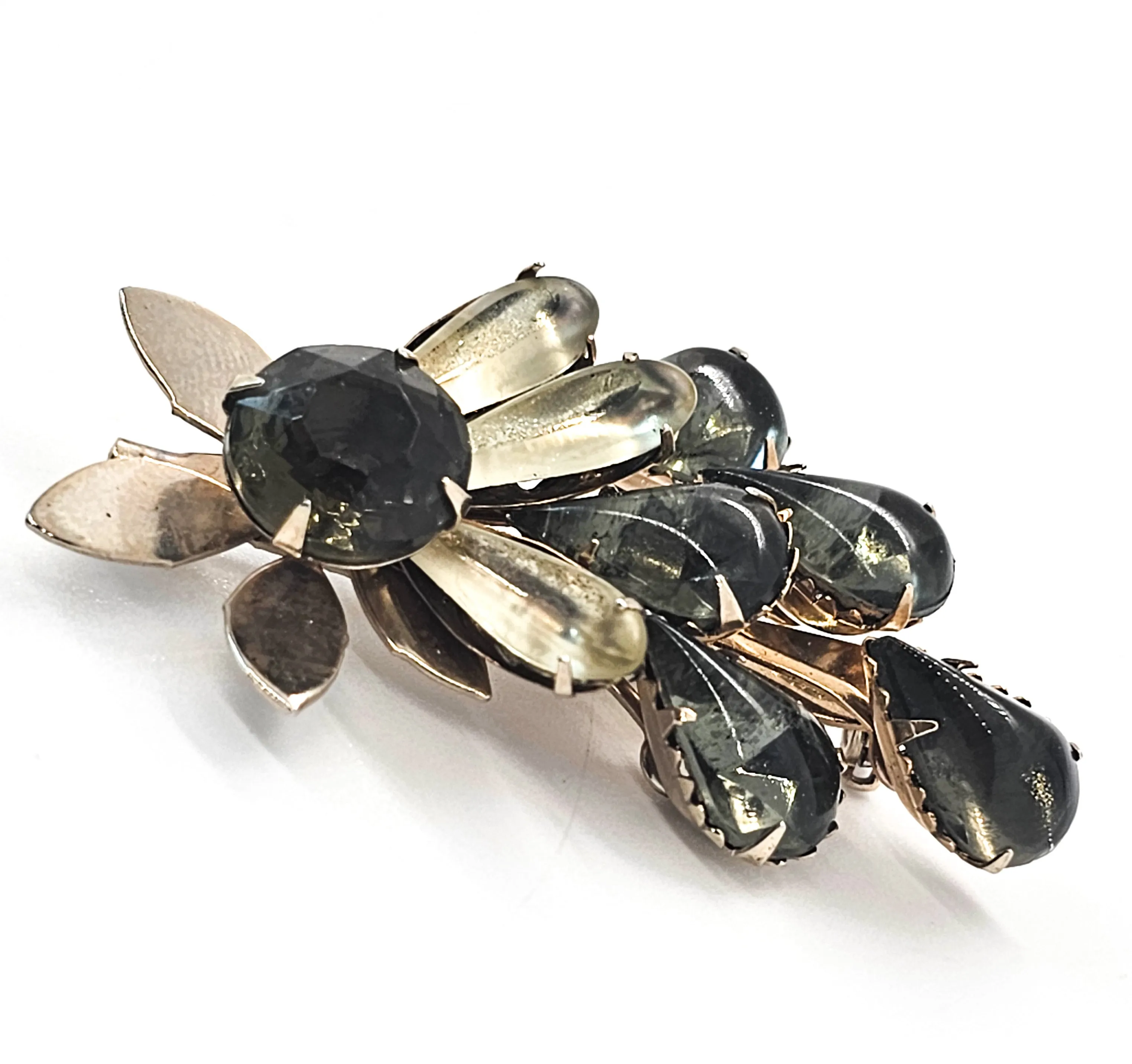 Smokey rhinestone flower mid century vintage rhinestone brooch