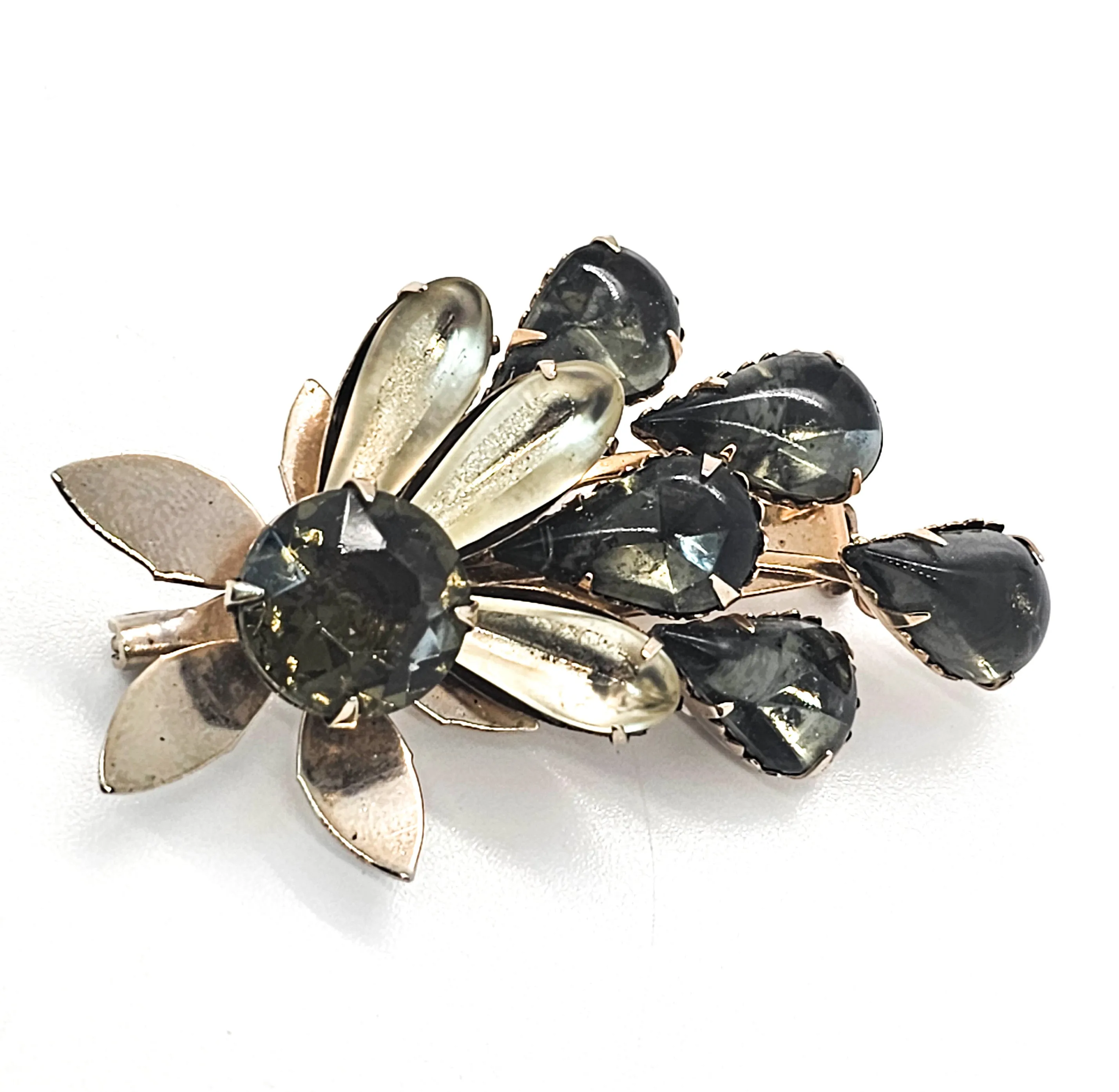 Smokey rhinestone flower mid century vintage rhinestone brooch