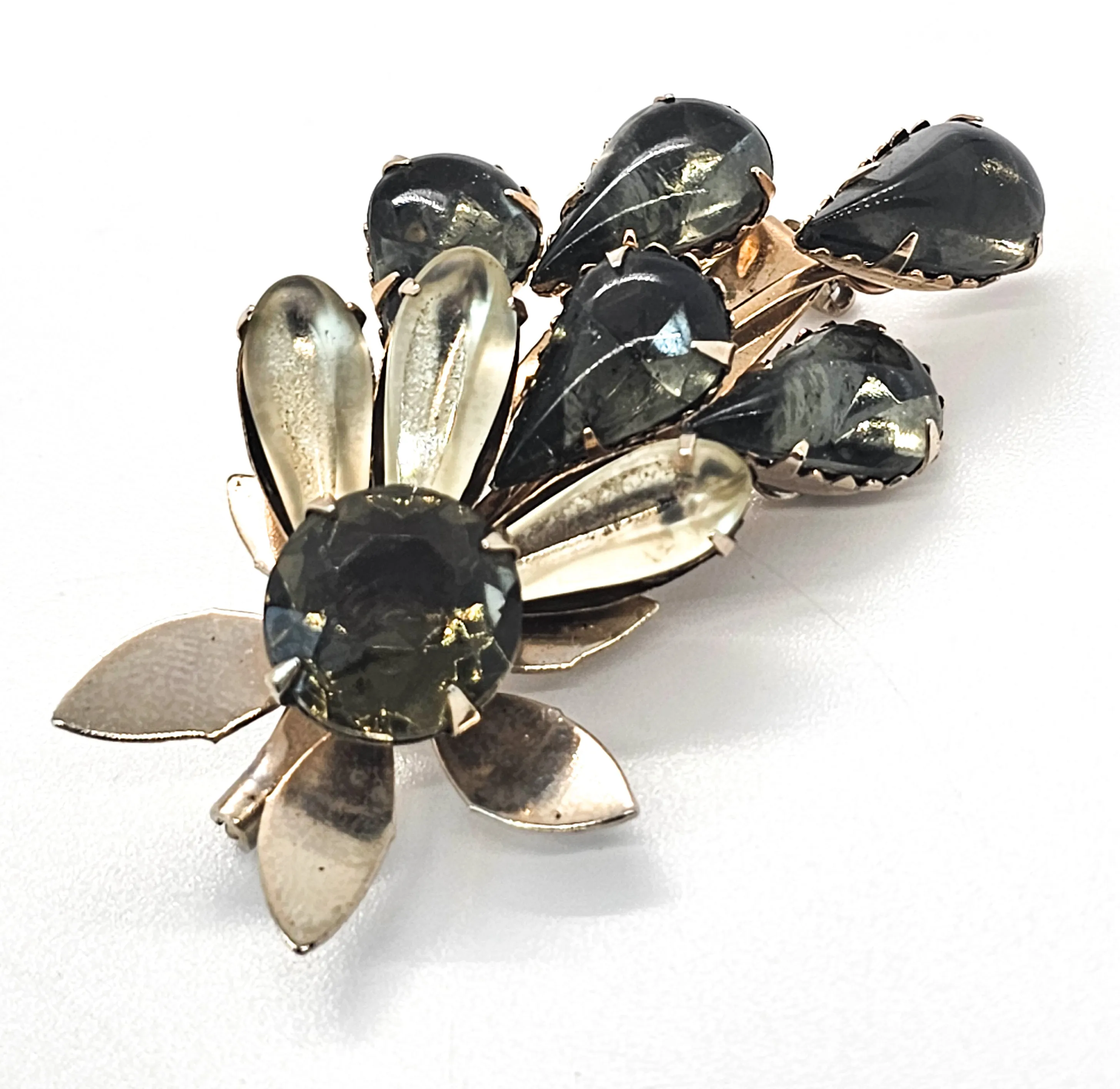 Smokey rhinestone flower mid century vintage rhinestone brooch