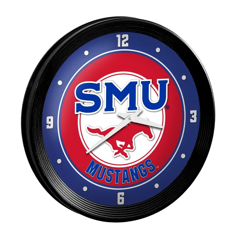 SMU Mustangs: Ribbed Frame Wall Clock